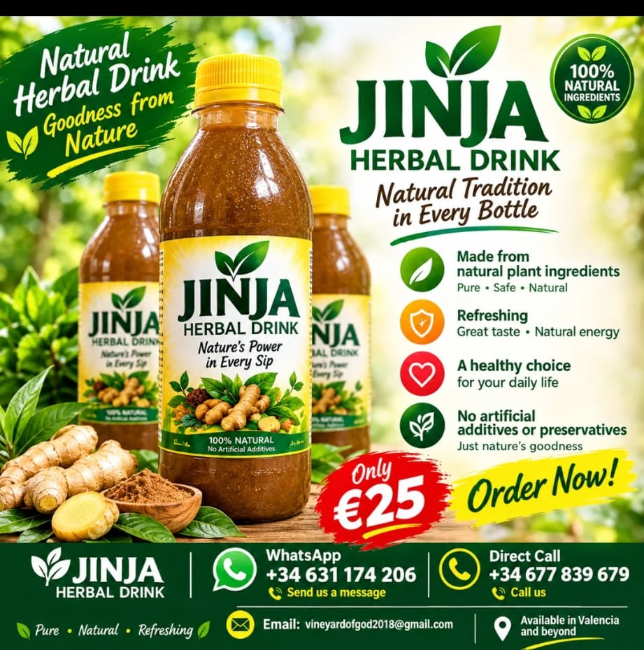 Jinja Herbal Drink poster — natural herbal drink from Nigeria, only €25, order in Valencia