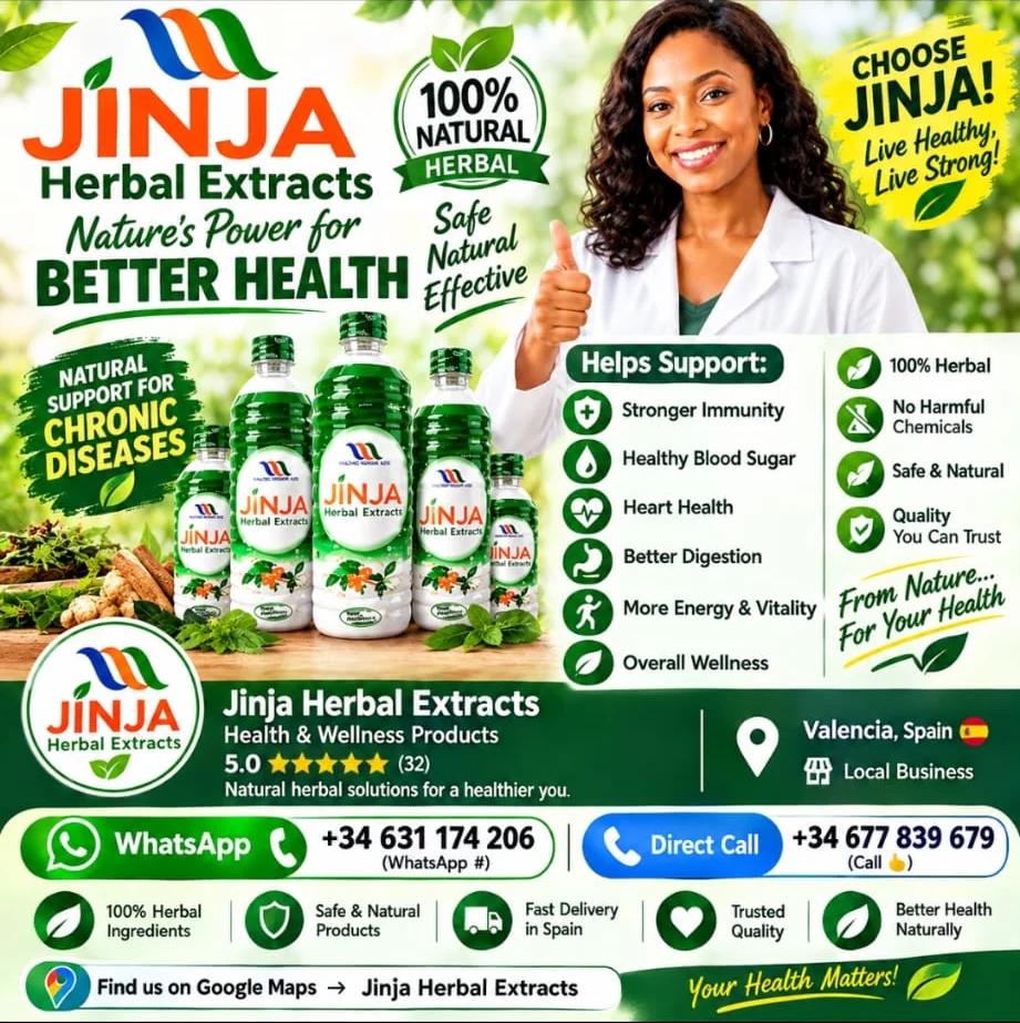 Jinja Herbal Extract poster — nature's power for better health with 750 ml and 350 ml bottles